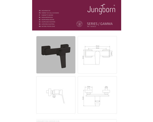 Kúpeľňová batéria Jungborn séria Gamma s rozmermi