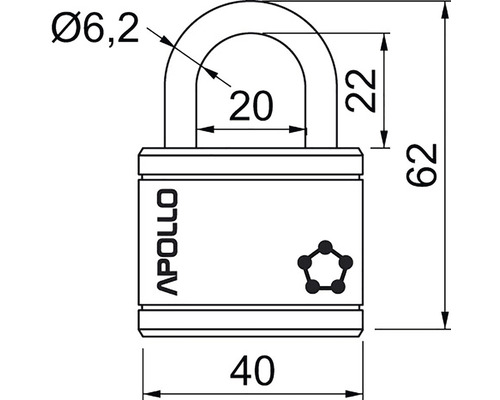 Technický nákres visiaceho zámku Apollo s rozmermi