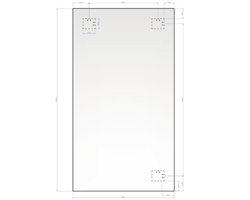 Technický výkres obdĺžnikového zrkadla s rozmermi.