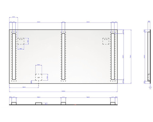 Technický výkres zrkadla s rozmermi