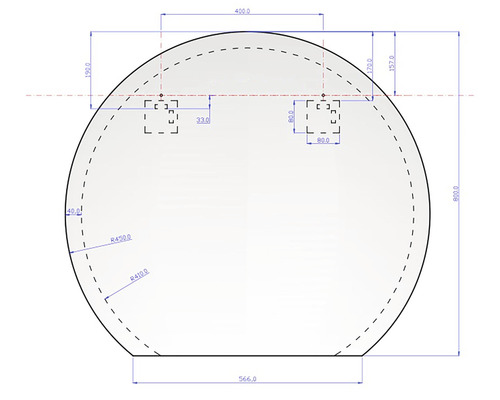 Technický výkres kupolového produktu s rozmermi.