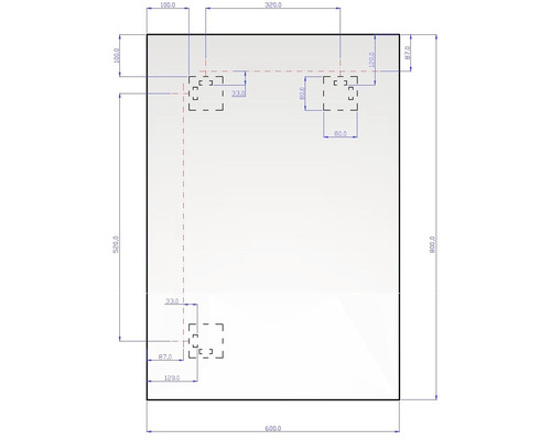 Technický nákres dosky s rozmermi