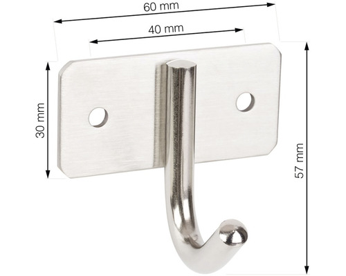Kovový vešiak na šaty s rozmermi 60 mm x 30 mm