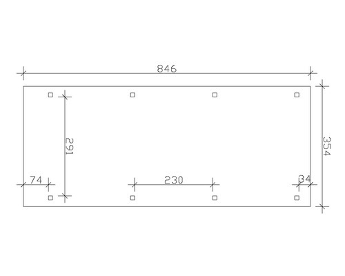 Technický nákres s rozmermi 846 x 354 mm