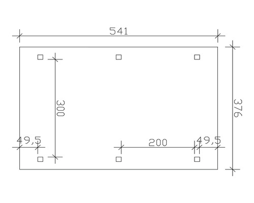 Technický nákres s rozmermi dosky: dĺžka 541 mm, šírka 376 mm