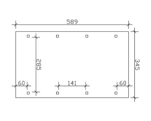 Technický nákres dosky s rozmermi 589 x 345 mm s niekoľkými otvormi