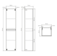 Technický nákres vysokej skrine s rozmermi 170 krát 40 krát 35 centimetrov.