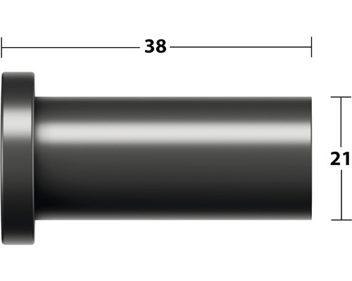 Technický nákres objímky s rozmermi 38 a 21.