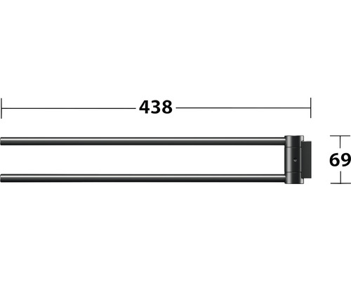 Technický nákres držiaka na uteráky s rozmermi 438 x 69