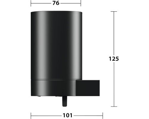 Technický nákres čierneho dávkovača s rozmermi