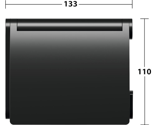 Obrázok rozmerov držiaka papierovej rolky: šírka 133 milimetrov a výška 110 milimetrov.