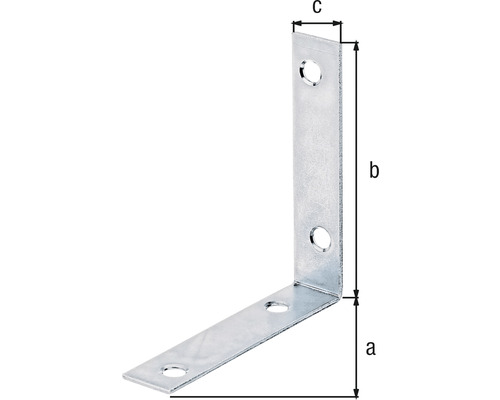 Rohový konektor s otvormi a rozmermi a, b a c.