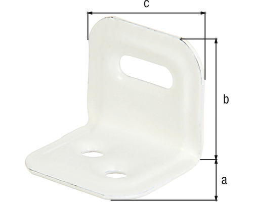Rohový spoj s rozmermi a, b a c na upevnenie