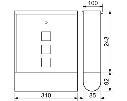 Technický nákres rozvádzača s rozmermi