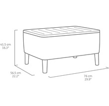 Ilustrácia záhradného boxu s rozmermi 41,5 cm výška, 56,5 cm šírka a 76 cm dĺžka.