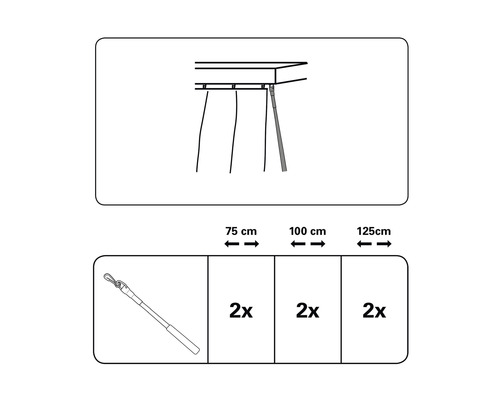 Obrázok výsuvnej podpernej nohy s informáciami o dĺžke a počte