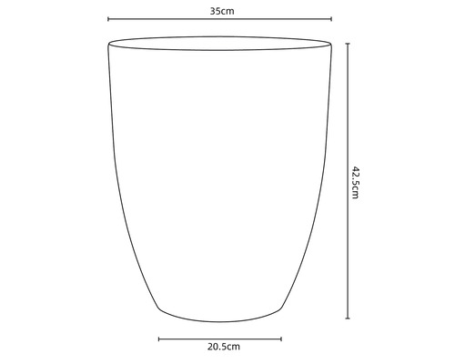 Nákres kvetináča s rozmermi: 35 cm (hore), 20,5 cm (dole) a 42,5 cm (výška).