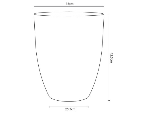 Technický nákres kvetináča s rozmermi 35 cm šírka, 42,5 cm výška a 20,5 cm hĺbka.