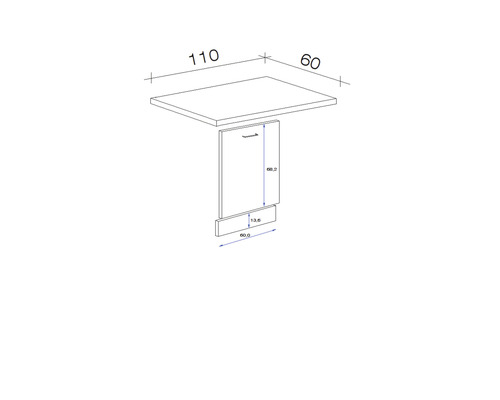 Technický nákres stola s rozmermi.