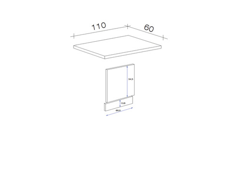 Technický nákres umývadlovej skrinky s rozmermi 110 x 60 centimetrov.