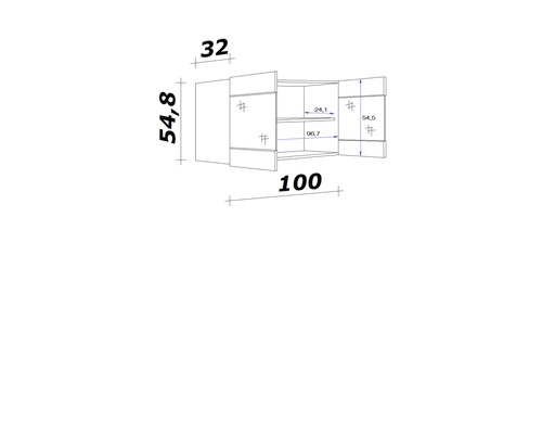 Technický nákres skrine s rozmermi