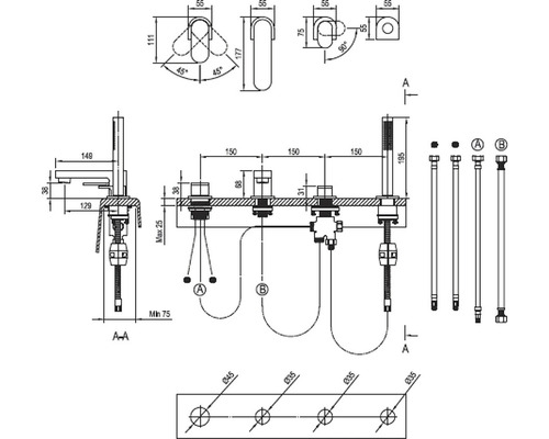 Technický výkres armatúry s rozmermi