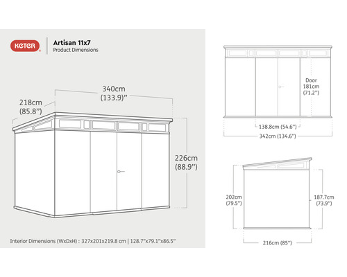Keter záhradný domček Artisan 11x7 Rozmery produktu
