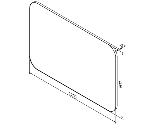 Technický nákres sprchovej steny s rozmermi 1200 x 800 mm