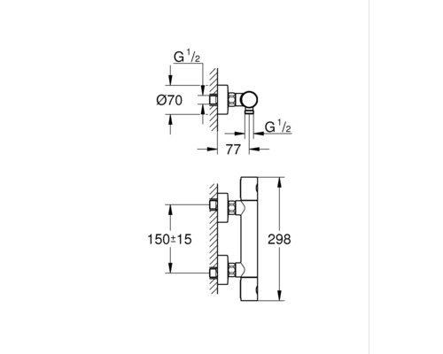 Technický výkres vodovodnej batérie s rozmermi