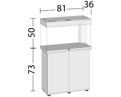 Akvarijná kombinácia s rozmermi: výška 123 cm, šírka 81 cm, hĺbka 36 cm