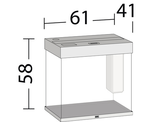 Obrázok akvária s rozmermi 61 x 41 x 58 cm.