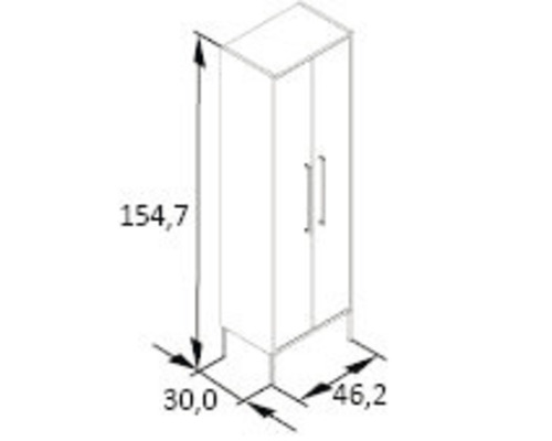 Technický nákres vysokej skrine s rozmermi