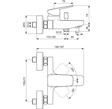 Technický nákres armatúry s rozmermi