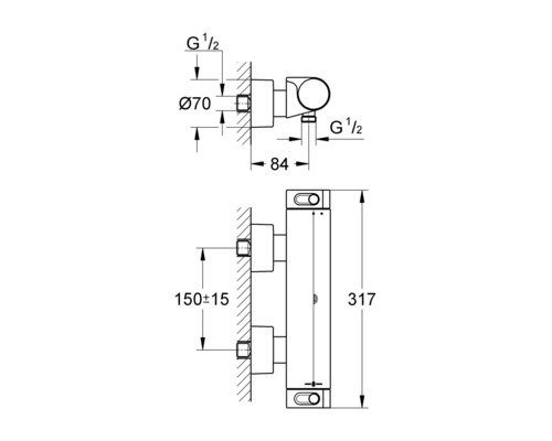 Technický výkres vodovodnej batérie s rozmermi
