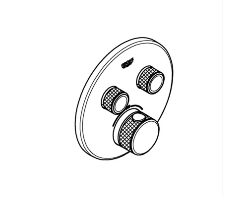 Logo Grohe. Termostatická batéria na montáž na stenu s tromi gombíkmi.