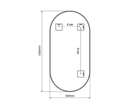 Nákres zrkadla s rozmermi 1000 mm na výšku a 500 mm na šírku