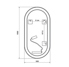 Technický nákres oválneho zrkadla s rozmermi 1000 x 500 mm