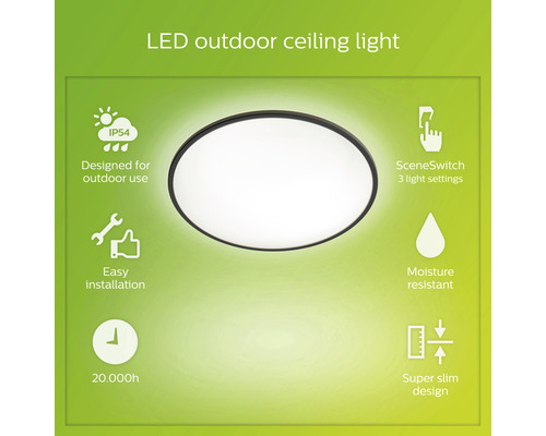 LED stropné svietidlo pre vonkajšie použitie s ochranou proti vlhkosti, jednoduchou inštaláciou a tromi nastaveniami svetla