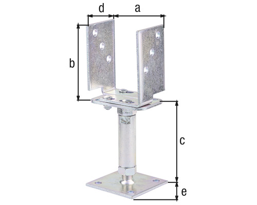 Nastaviteľná pätka stĺpika s rozmermi a, b, c, d a e