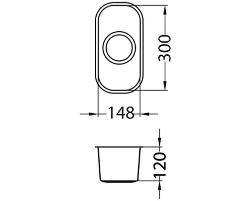 Technický nákres umývadla na dosku s rozmermi