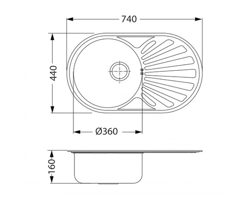 Výkres drezu s odkvapkávacou plochou a rozmermi