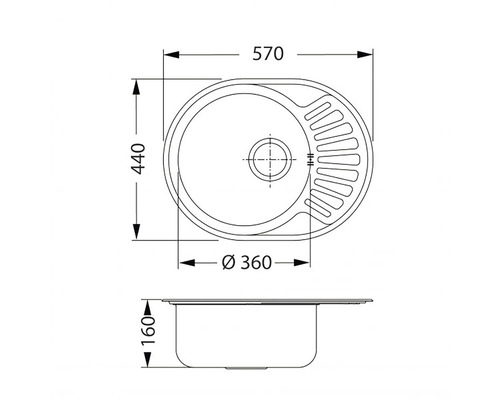 Technický nákres drezu s rozmermi