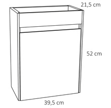 Nákres skrinky pod umývadlo do kúpeľne s rozmermi 21,5 cm x 39,5 cm x 52 cm.