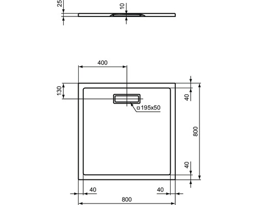 Technický nákres sprchovej vaničky s rozmermi