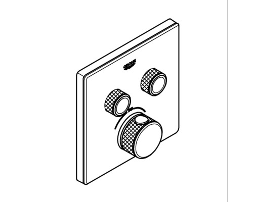 Logo Grohe na štvorcovom termostate pre sprchu
