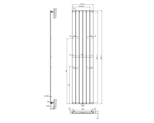 Technický nákres radiátora s rozmermi
