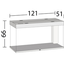 Obrázok akvária s rozmermi 121 x 51 x 66 centimetrov.
