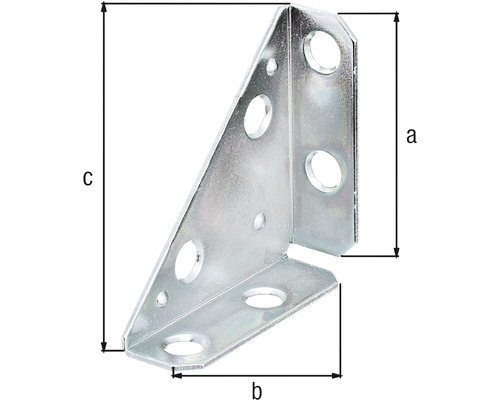 Rohový spojovací prvok s otvormi a rozmermi a, b, c