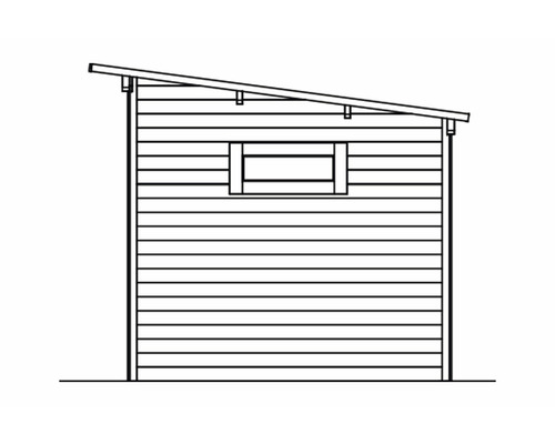Ilustrácia záhradného domčeka s oknom a pultovou strechou