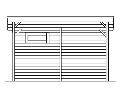 Ilustrácia dreveného záhradného domčeka s oknom